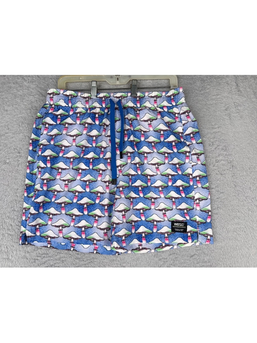 WESC (Sweden) Blue green, pink mushrooms, size large Print Men's Swim Shorts